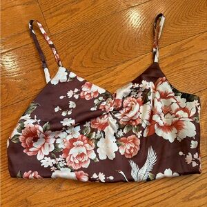 Honey Belle Maroon Floral Cropped Bustier Top Rose Print Size M